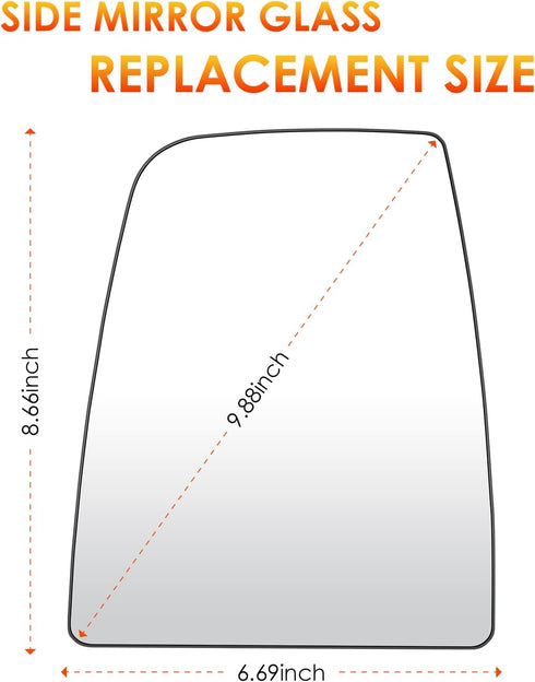 Driver Left Side Mirror Glass Replacement Compatible with 2015 2016 2017 2018 2019 Ford Transit T150, T250, T350 Heated Mirror Glass Replace CK4Z1...