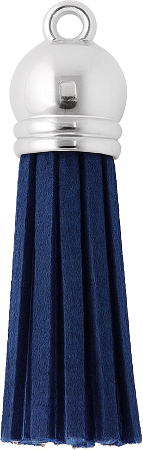 Mandala Crafts 100 Pcs Navy Blue Faux Suede Tassels Bulk Keychain Making Supplies - Small Leather Tassels for Charms, Jewelry Making, and DIY Craf...