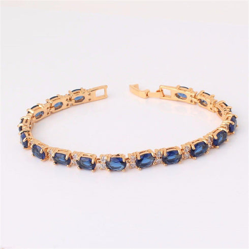 GULICX Gold Plated Tennis Bracelet Sparkling Sapphire Color Blue Cubic Zirconia...