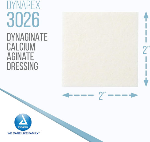 Dynarex DynaGinate Calcium Alginate Wound Dressing - Sterile, Non-Stick Topical Wound Pads - Absorbent Gel Patches for Moderate to High Exuding Cu...