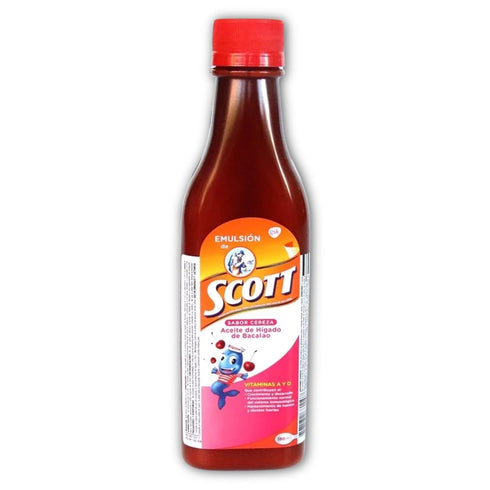 DECA EXPERTS Emulsion de Scott Aceite de hígado de bacalao sabor Cereza - pack de 2 de 6.1 fl oz - 180 ml - con vitamina A y calcio, suplemento di...