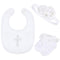 Geyoga 3 Pcs Baptism Bib for Baby Girl Baptism Candle Set Socks Pearl Headband Embroidered White Christening Outfit Bib...