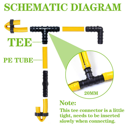 16PCS Drip Irrigation Barbed Tee Fitting Kits for 3/4 Inch Tubing 20MM OD .79" ID Barbed Tee Connectors Drip Line Connector Drip Hose Connector Dr...