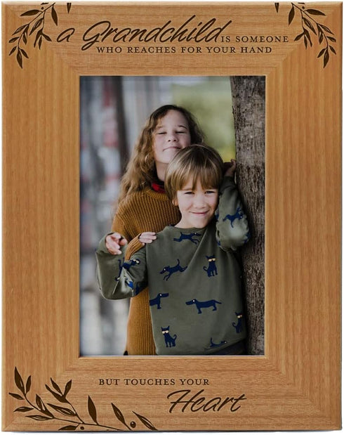 A Grandchild is Someone Who Reaches For Your Hand But Touches Your Heart, Engraved Wood Frame Fits 4x6 Vertical Portrait, First Time Grandparents,...