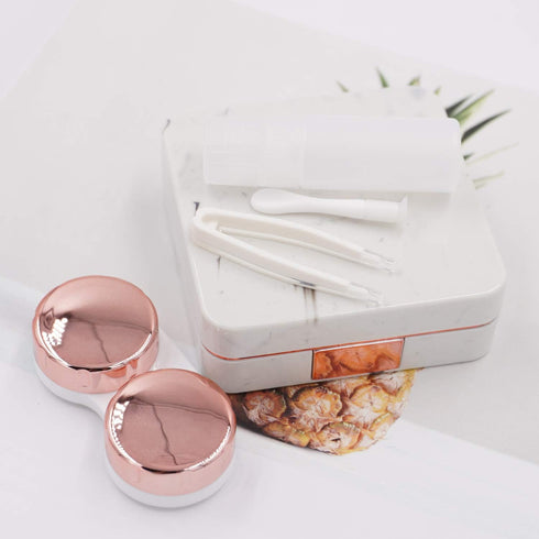 Honbay Fashion Marble Contact Lens Case Portable Contact Lens Box Kit with Mirror (Square) (Rose Gold)...
