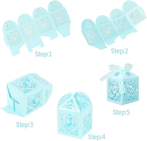 Lucky Monet 25/50/100PCS Love Heart Laser Cut Wedding Candy Gift Box Chocolate Box for Wedding Favor Birthday Party Bridal Shower with Ribbon (50p...