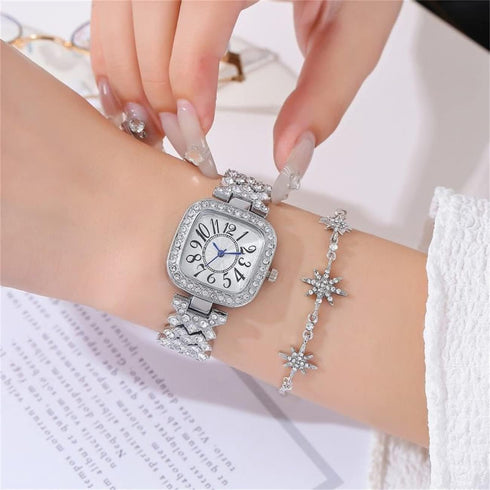 CdyBox 3Pack Classic Ladies Square Watches with Blue Hands Digital Watch Quartz Wristwatches with Inlay Diamond Strap...