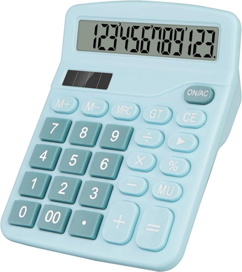 Desktop Calculator, Light Blue Calculator Big Buttons, 12-Digits Large LCD Display, Solar and AA Battery Dual Power, Desk Calculator for Office Ho...