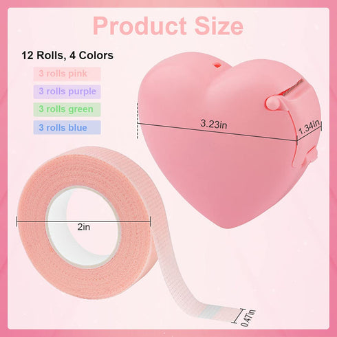 Rolybag 4 Colors Eyelash Extension Tape Breathable Eyelash Tape with Heart Shaped Tape Cutter Adhesive Non Woven Eyelash Tape Ladies Makeup Eyelas...