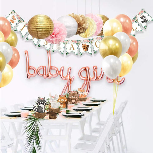 Ola Memoirs Woodland Baby Shower Decorations for Girl - Woodland Creatures It's A Girl Banner, Boho Floral Forest Animals Cutouts, Rose Gold Baby ...