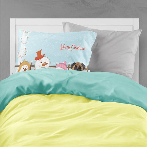 Caroline's Treasures BB2336PILLOWCASE Merry Christmas Carolers Pug Brown Fabric Standard Pillowcase Lightweight Super Soft Easy Care Decorative Ar...