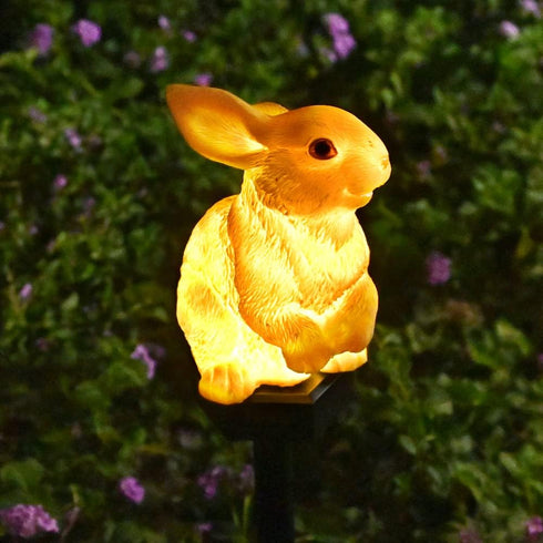 Rabbit Garden Ornaments Bunny Decor Solar Outdoor Statue Animal Lawn Yard Decorations Outside Stake Waterproof Patio Cute Brown Hare Figurines Lig...