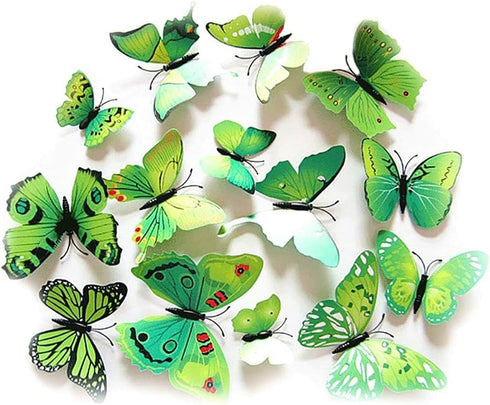 Somotersea 24PCS 3D Butterfly Wall Decal Removable Refrigerator Magnets Stickers Decor for Kids Room Decoration Home and Bedroom Art Mural Green...