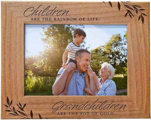 CEDAR CRATE MARKET Children are The Rainbow of Life. Grandchildren are The Pot of Gold, Engraved Wood Frame, Fits 5x7 Horizontal Photo First Time ...