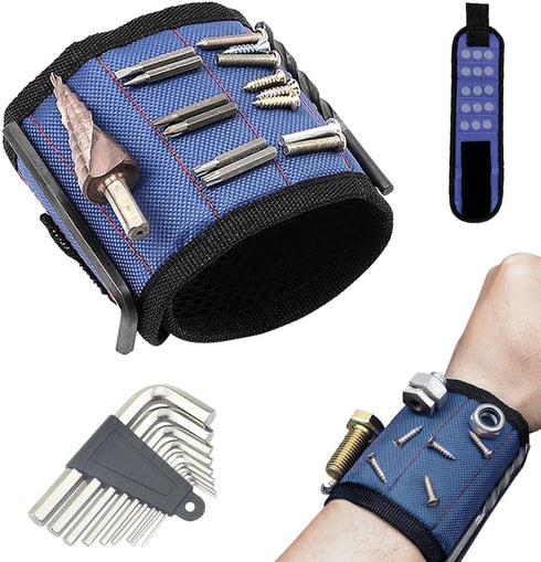 5 rows of 15 powerful magnet tool accessories, magnetic wristband for tools, Holding Screws Wrist Magnet Tool gift for men, adsorbing screws, nail...