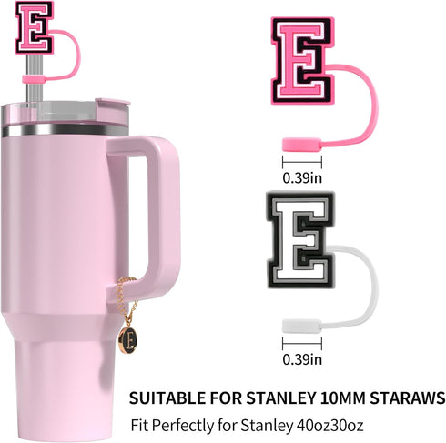 10mm Straw Cover Cap for Stanley Cup 30 Oz 40 Oz Initial Straw Topper with 2PCS Letter Charm Name ID Accessories for Stanley Tumbler...