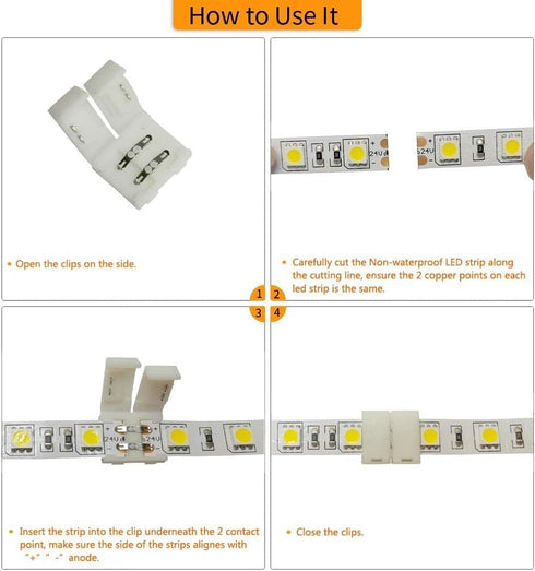 10 Pcs Strip to Strip Unwired Gapless Solderless Snap Down 2 Pin Single Color LED Light Strip Connector for 10mm Wide 5050 2835 5630 Single Color ...