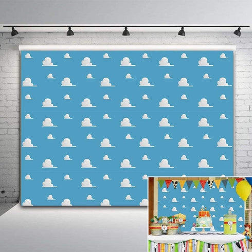 Blue Sky White Cloud Step and Repeat Photography Backdrop Newborn Baby Shower Cartoon Boy Story Party Decorations Photo Background Studio Props Vi...