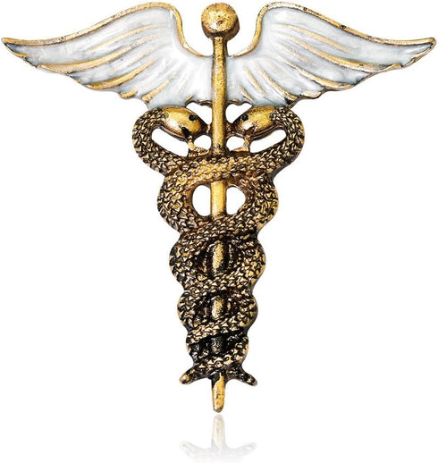 Golden Caduceus Symbol Brooch Pin Jewelry Gift for Dcotor Medicine Emergency Medical Service EMT...