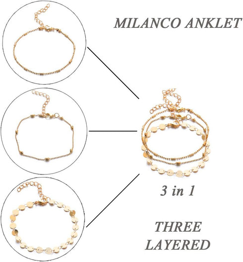 Edary Gypsy Beach Anklet Sequins Layered Gold Anklet Bracelet for Women and Teen Girls...