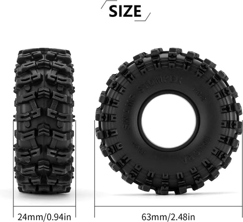 INJORA 1.0 Tires - S5 Swamp Stomper Crawler Tires for TRX4M AX24 SCX24 FCX24 1/18 1/24 RC Crawler Car, 63 * 24mm, T1018...