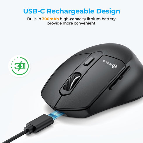 iClever Bluetooth Mouse, MD360 Wireless Ergonomic Mouse with Mouse Jiggle, Rechargeable Computer Mouse for Multi Devices(BT+2.4Ghz Connection), 4 ...