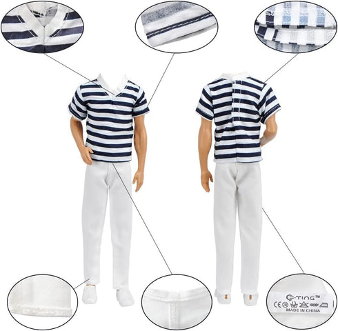 E-TING 6-Item Fantastic Pack = 3 Sets Fashion Casual Wear Clothes Outfit + 3 Pairs Shoes for 12 Inch boy Doll Clothes Random Style...