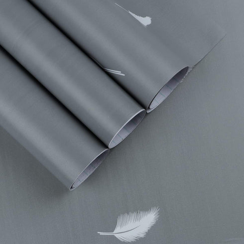 17.7" x 196" Feather Wallpaper Gray Contact Paper Peel and Stick Wallpaper for Kitchen Counter Cabinets Bathroom, Decorative Self Adhesive Film fo...