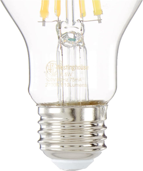 Westinghouse 5136100 6.5 Watt (60 Watt Equivalent) A19 Dimmable Clear Filament LED Light Bulb, Medium Base, 2 Pack...