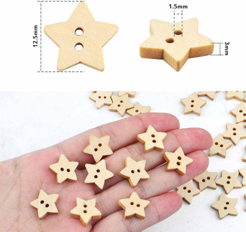200pcs Wooden Star Buttons with 2 Holes Rustic Sewing Buttons Lovely Mini Wood Button for Costume Design Clothes Scrapbooking Art Crafts DIY Decor...