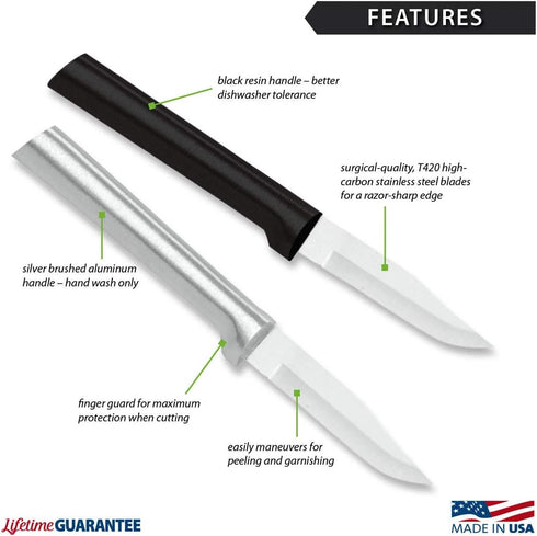 RADA Cutlery Peeling Paring Knife (R102), 2.5" Stainless Steel Hollow Ground Blade, Made in USA, Silver Handle...