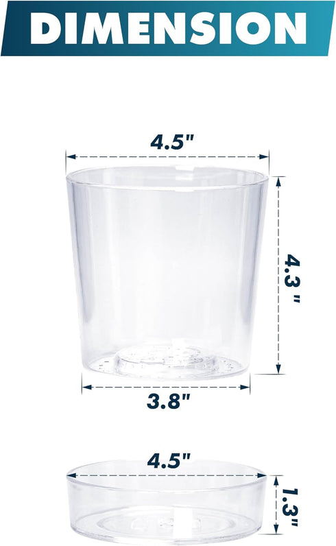 4.5 Inch Clear Acrylic Planter Pot with Tray, Orchid Pot with Drainage Holes, Deep Saucer for Bottom Watering, Transparent Containers for Indoor P...