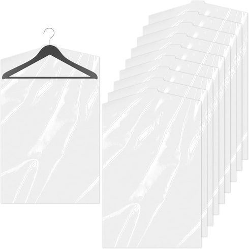10Pcs (24 x 36 In) Clear Plastic Clothes Covers, Dry Cleaners Bags Hanging Dust-proof Clothing Protector Covers Garment Bags for Home Storage Clot...