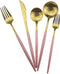 Gugrida Pink Gold Flatware, Royal 5 Piece Matte Pink Handle 18/10 Stainless Steel Tableware Sets for 1 Including Forks Spoons Knives, Camping Silv...