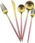Gugrida Pink Gold Flatware, Royal 5 Piece Matte Pink Handle 18/10 Stainless Steel Tableware Sets for 1 Including Forks Spoons Knives, Camping Silv...
