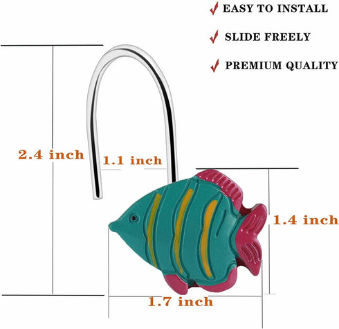 Fish Shower Curtain Hooks Rings for Under The Sea Bathroom Decor, Beach Shower Curtain Hooks, Nautical Shower Curtain Hooks, Decorative Shower Cur...