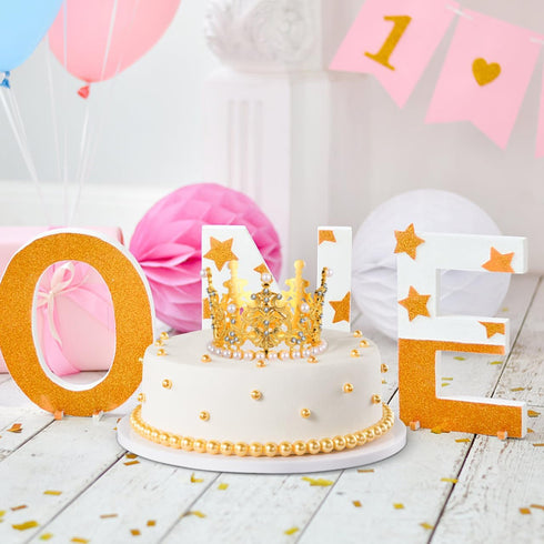 Amosfun 2pcs Mini Crown Cake Topper Pearl Rhinestone Queen Princess Tiara Crown for Birthday Wedding Party Cake Decorations Supplies (Golden)...