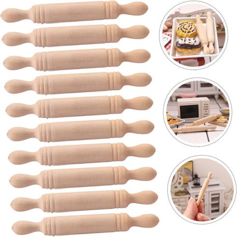 Toyvian 10pcs Rolling Mini Wood Rolling Pin Mini Cutting Board Small Home Decor Wood Cooking Utensils Rolling for Rolling French Rolling Pin for M...