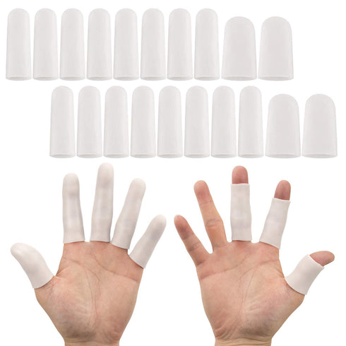 ANCIRS Gel Finger Support Protector Gloves, Gel Finger Cots/Covers - Different Sizes Silicone Fingertips for Hands Cracking, Eczema Skin (20pcs Wh...