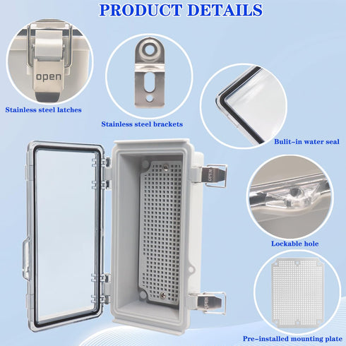 Outdoor Waterproof Electrical Box Junction Box Weatherproof IP67 ABS Plastic Enclosure Switch Router Project Box Electronics Enclosure with Mounti...