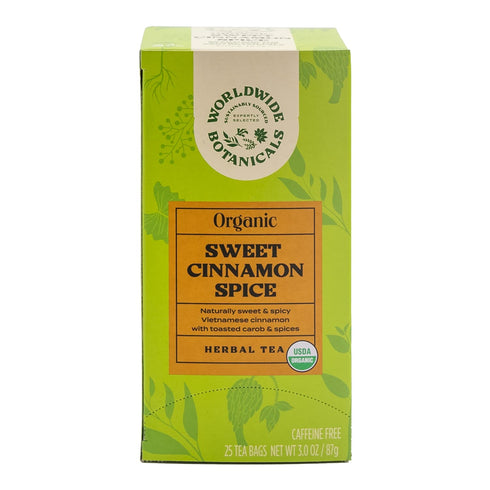Worldwide Botanicals Sweet Cinnamon Spice Herbal Tea - Organic, Caffeine Free, Kosher, Naturally Sweet, 50% More Herbs - 25 Tea Bags...