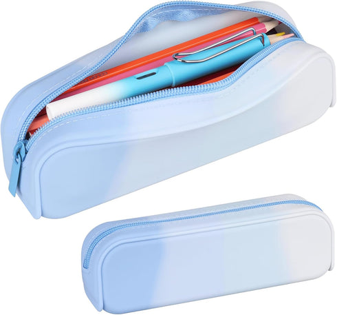 Pencil Holder Case, Gradient Color Silicone Waterproof Pencil Pouch, Portable Silicone Pencil Bag Aesthetic Zipper Pencil Pouch for School Supplie...