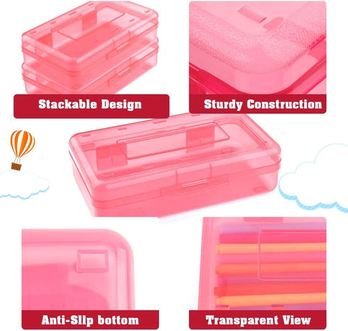 Pencil Box, Large Capacity Clear Pencil Case, 1 Pack Hard Pencil Case, Clear Crayon Box with Snap-tight Lid Stackable Design, Plastic Storage Box ...