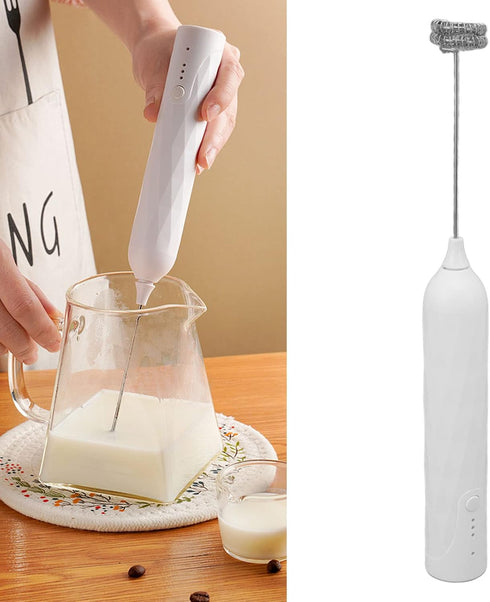 Handheld Milk Frother, Coffee Foam Maker USB Rechargeable Hand Drink Mixer 3 Speeds Electric Whisk Adjustable Hand Held Blender with 2 Heads for C...