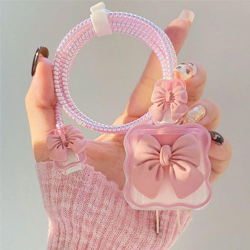 Andy's Orchids Cute Charging Cable Protector Case, Cute Bow Knot Charging Protector Cover Lovely Design for iPhone 18/20W...