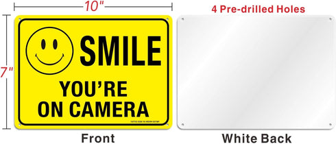 (4 Pack) Faittoo Smile You're On Camera Sign, 10x7 Reflective Rust Free .40 Aluminum, UV Protected, Weather Resistant, Durable Ink, Indoor & Outdo...