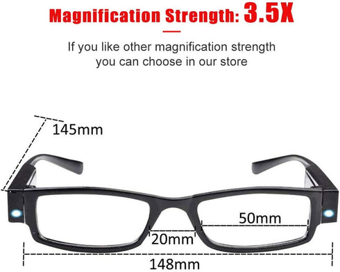 Bright LED Readers with Lights Reading Glasses Lighted Magnifier Nighttime Reader Compact Full Frame Eyewear Clear Vision Unisex Clear Vision Ligh...