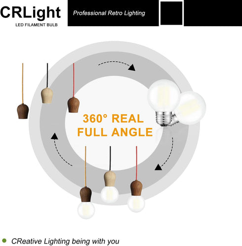 CRLight 6W Edison LED Globe Bulb 4000K Daylight White, 65W Equivalent 650 Lumen Dimmable, E26 Base Vintage Style G16 Globe Frosted Glass Ceiling F...