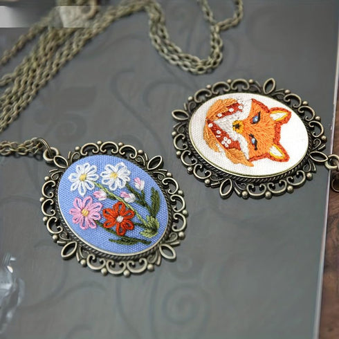 ZuoAnLF 6 Pieces Embroidery Pendant Kit for Beginner,Embroidery Stitching Necklace,Embroidery Kit for Necklace & Earrings & Hand Sewing Jewelry & ...