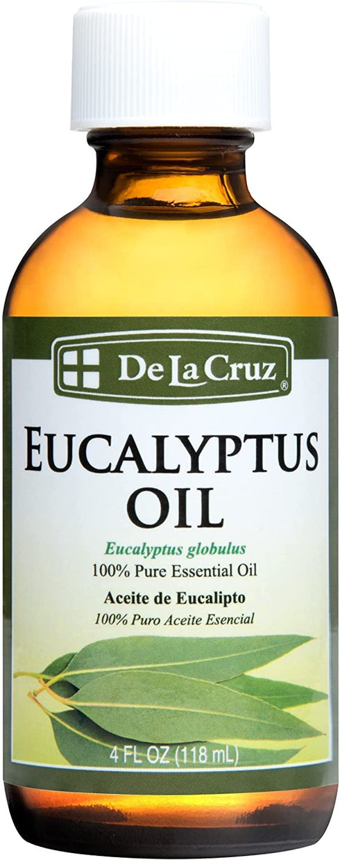 De La Cruz Eucalyptus Essential Oil Aromatherapy for Diffuser or Humidifier, 100% Pure Steam Distilled Eucalyptus Globulus 4 FL OZ...